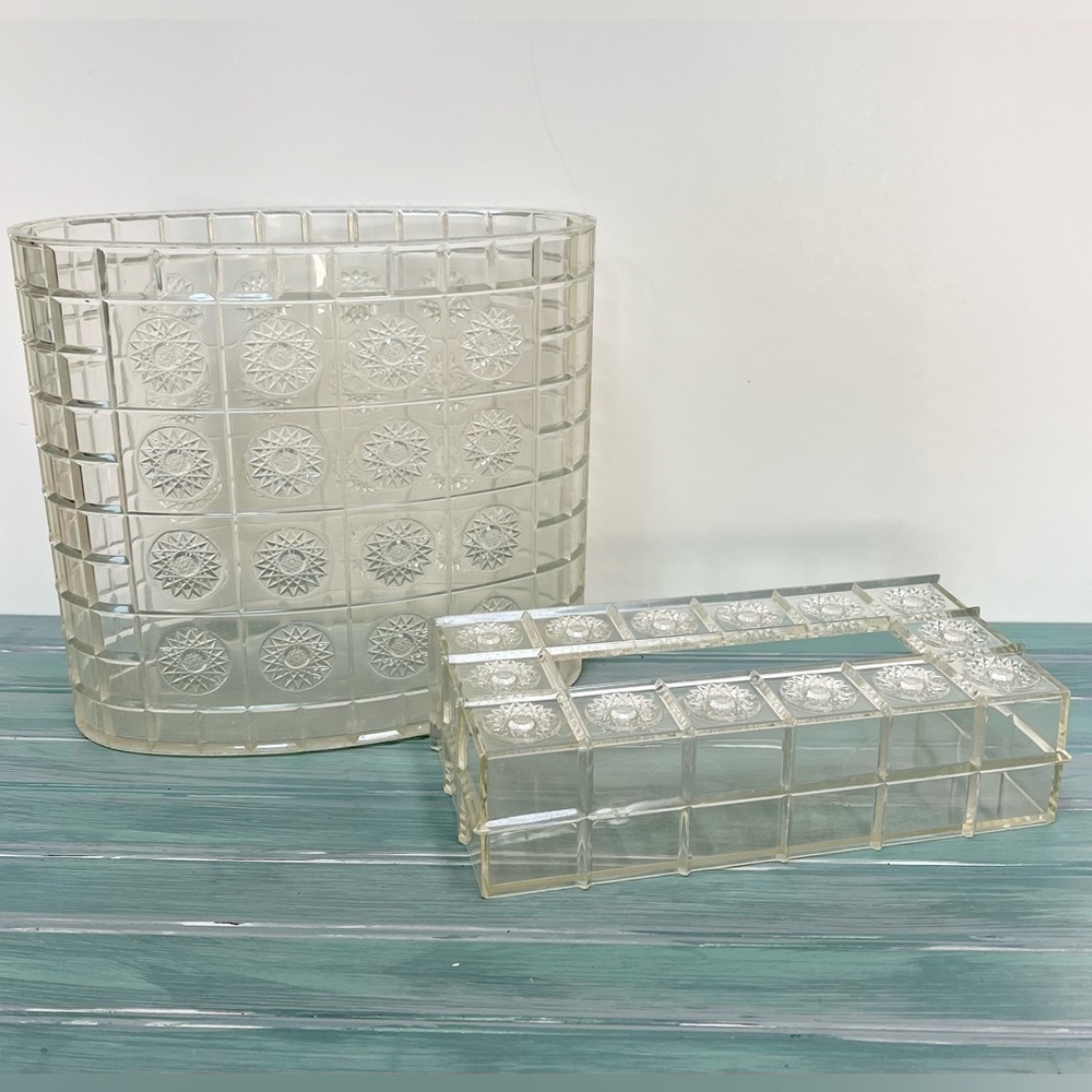 Mid Century Lucite Trash can and Tissue Box